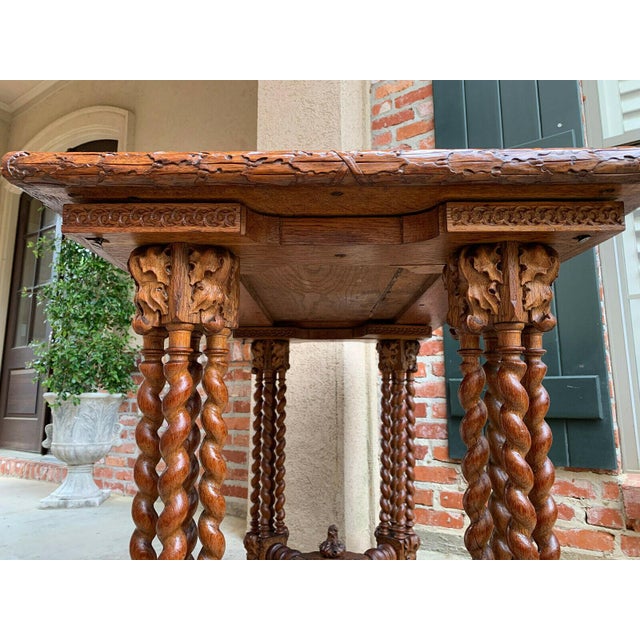 Antique French Console Sofa Table Barley Twist Carved Oak Louis III C1890 For Sale - Image 4 of 13