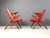 Very rare mid century italian design armchairs by Dal vera. Beautiful mid century design with beech wood frames and skai...