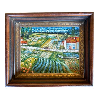 Vintage Original Impressionist Landscape Painting in Antique Shadow Box Frame For Sale