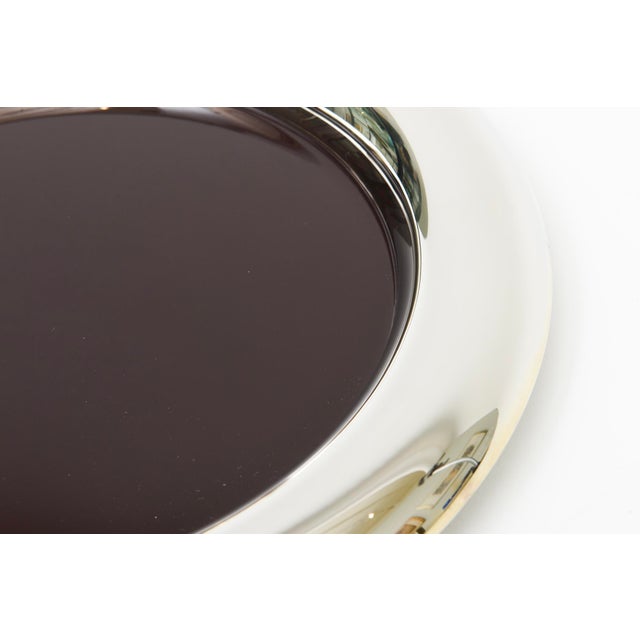 1970s Vintage Italian Nickel Silver and Brown Enamel Round Tray 70's For Sale - Image 5 of 9