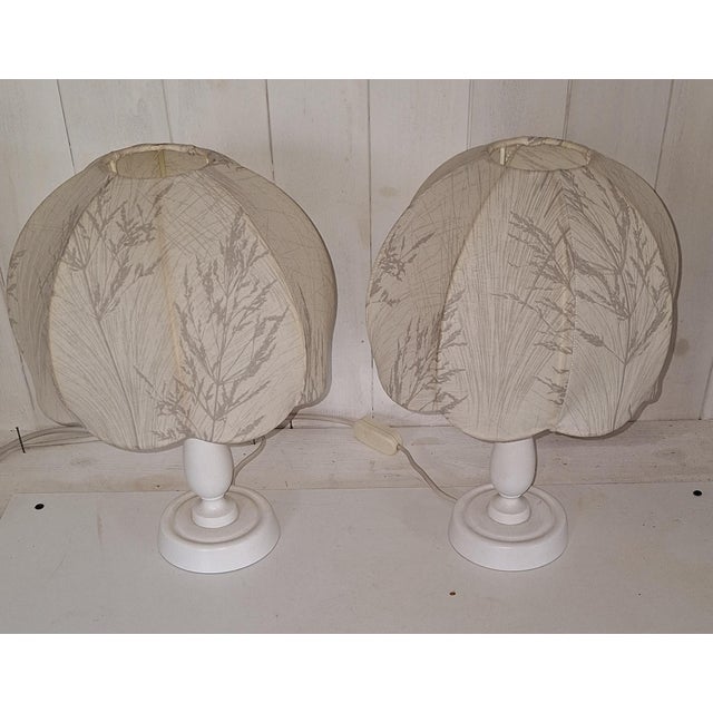 Vintage Bedside Lamps with Wooden Bases and Fabric Shades from Wigö, 1970s, Set of 2 For Sale - Image 4 of 8