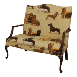 Dachshund Dog Upholstered Cherry Queen Anne Settee For Sale