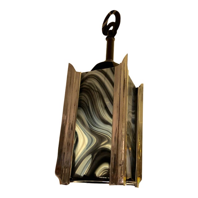 1940s Art Deco Chrome and Art Glass Pendant Chandelier For Sale