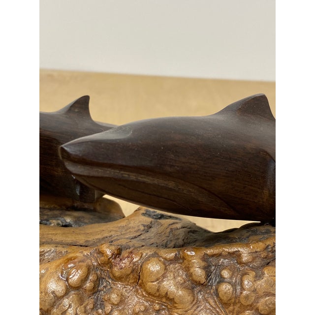 Wooden Dolphins Sculptures Mounted on a Piece of Driftwood For Sale - Image 11 of 12