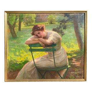Anne-Marie Esprit, Young Woman Seated in a Garden, Oil Painting For Sale
