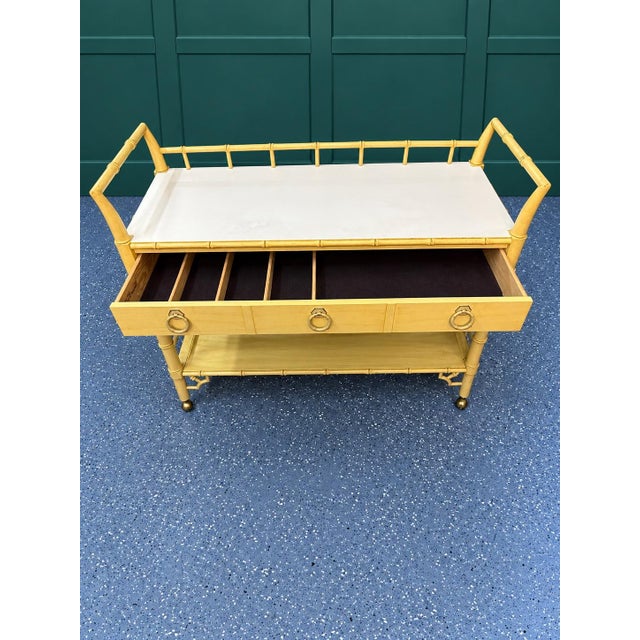 Vintage Thomasville Allegro Faux Bamboo Rolling Serving Cart For Sale In Baton Rouge - Image 6 of 12