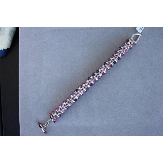 Pink Tamara Commoli Pink Tourmaline Rubellite Mikado 18k White Gold Unique Bracelet For Sale - Image 8 of 18