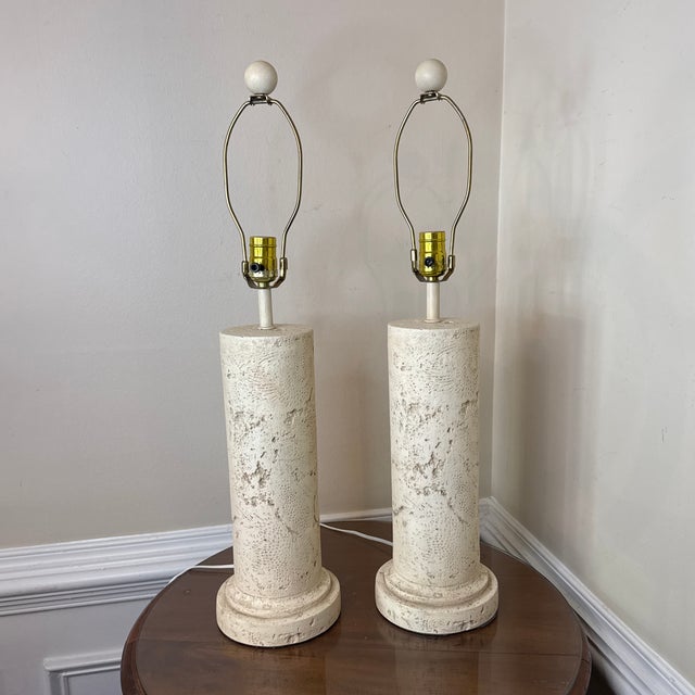 Vintage Costal Faux Coral Stone Table Lamps - A Pair For Sale - Image 4 of 9