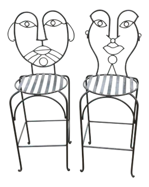 John Risley Style Wrought Iron Bar Stools- A Pair
