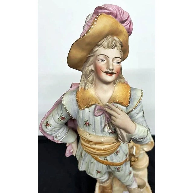 Rococo 19th Century French Dandy Man And Woman Figurines- a Pair For Sale - Image 3 of 10