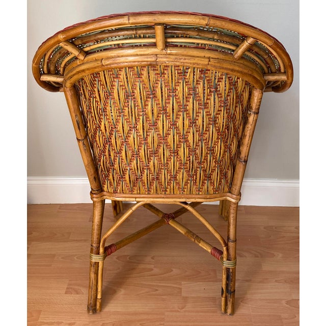 Ficks Reed Set of 6 Vintage American Wicker & Rattan Barrel-Back Armchairs, MCM Coastal For Sale - Image 4 of 12