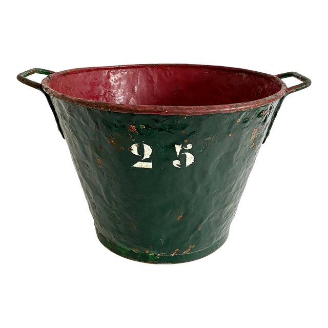 Christmas Green Antique Picking Bucket #25 For Sale