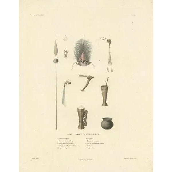 Duperrey, Illustration of Artifacts from the Haven of Doreri, New Guinea, Print For Sale - Image 3 of 6