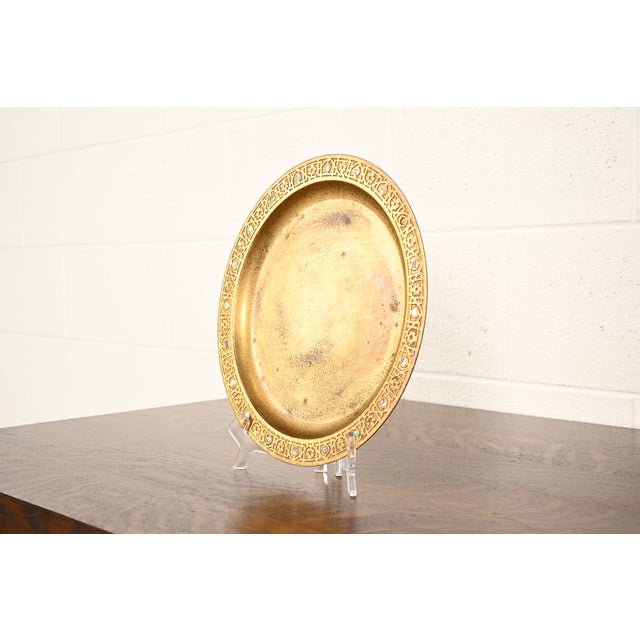 Art Deco Tiffany Studios New York Bronze Doré Large Tray With Abalone Inlay For Sale - Image 3 of 13