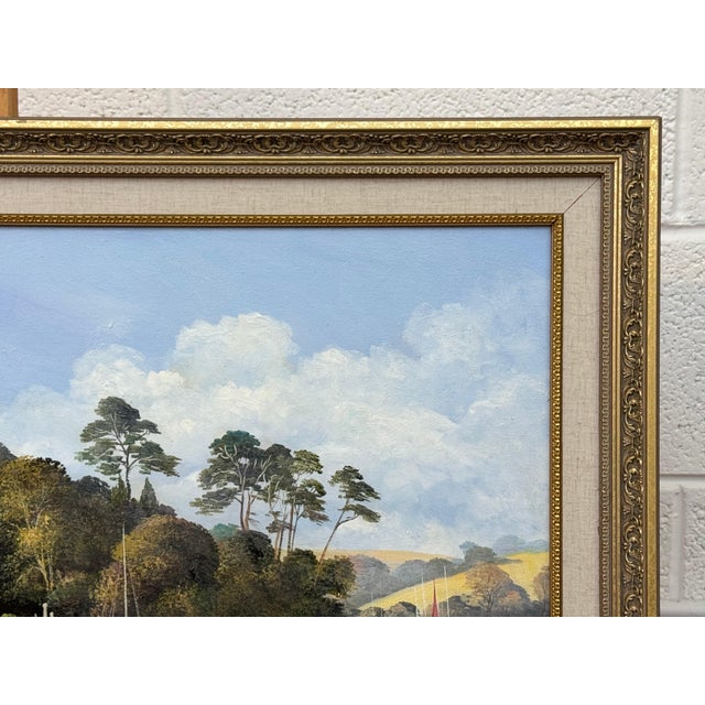 Painting of Church in Cornwall on the English South Coast with Figures & Boats 1985 Circa For Sale - Image 14 of 16