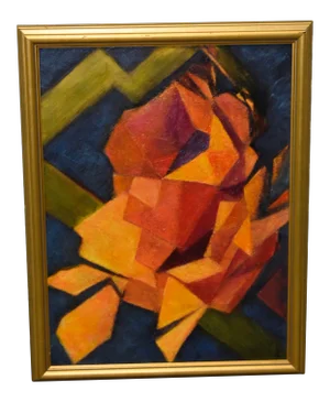 Late 20th Century "Prickly Pear" Cubist Style Still Life Oil Painting, Framed