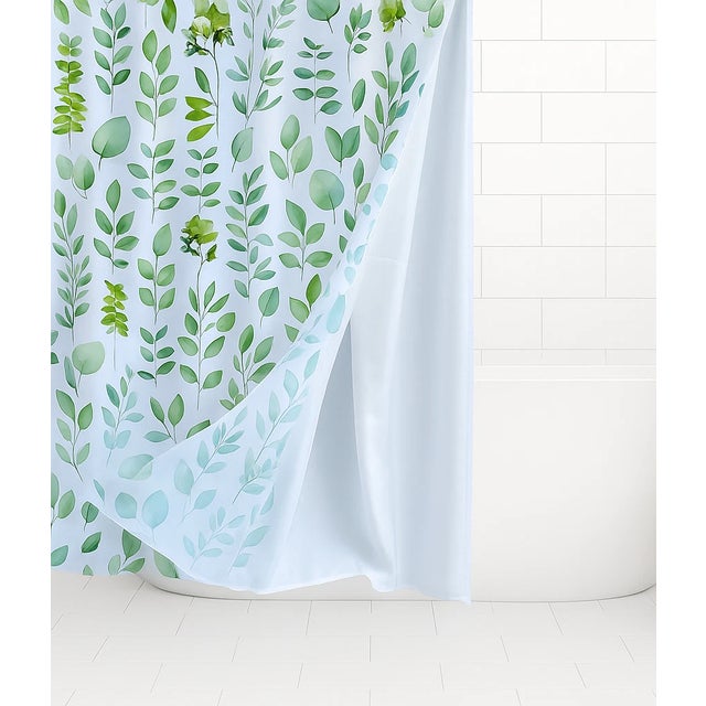 Modern Floral Hookless Shower Curtain 71Wx74L, No Hooks Needed, Snap-in Washable Liner For Sale - Image 3 of 7