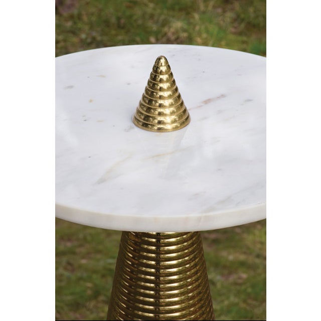 Matthew Izzo Home Pasha Conical Brass and Marble Side Table For Sale In New York - Image 6 of 8