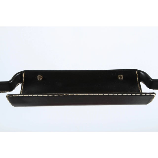 Black Jacques Adnet Leather Wrapped Valet With Original Tartan Plaid Wool Upholstery For Sale - Image 8 of 10