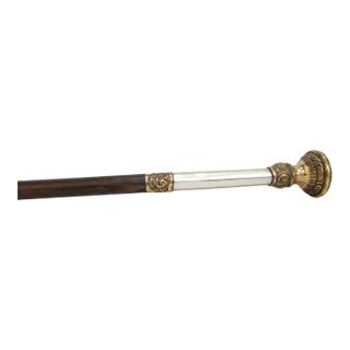 Victorian Ornate Repousse Brass & Mother of Pearl Walking Stick Cane For Sale