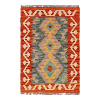 Boho Chic Turkish Kilim Rust Beige Hand-Woven Wool Rug For Sale