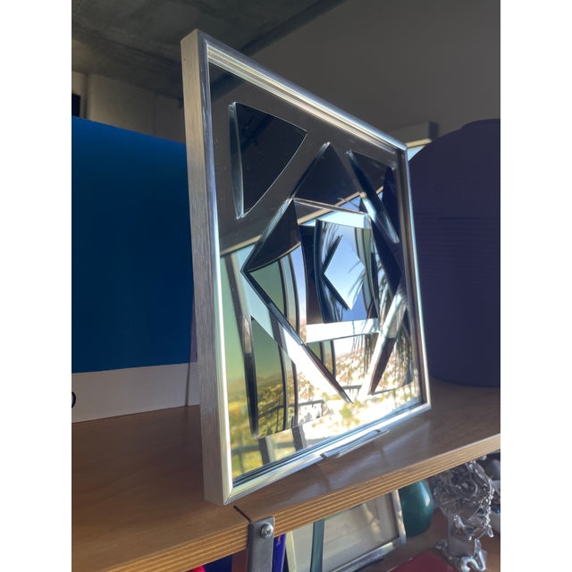 Glass 1970s Hal Bienenfield Op Art Space Age Mirror Chrome Floating Panels Memphis Design Sottsass Panton Era For Sale - Image 7 of 11