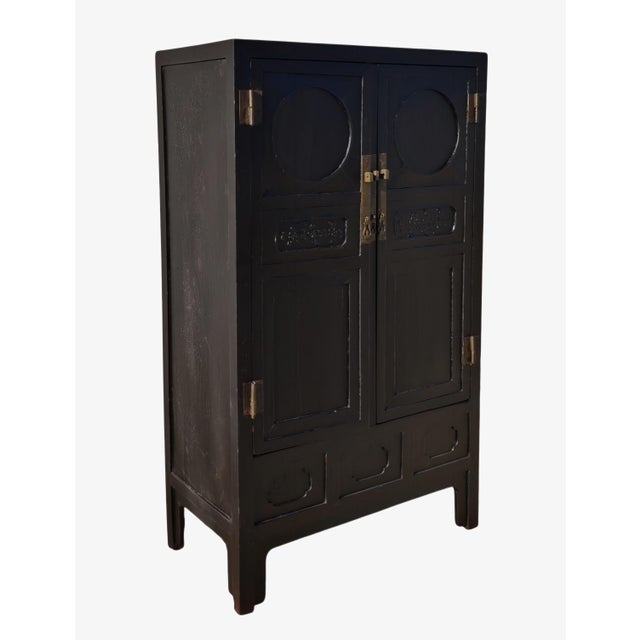 Antique Chinese Black Two-Door Cabinet With Brass Hardware, Circa 1826 For Sale - Image 4 of 5