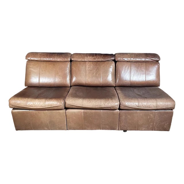 Mid-Century Modular Sofa in Dark Brown Leather, Set of 3 For Sale