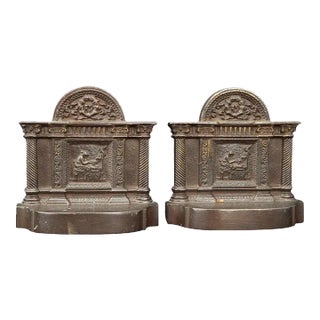 Pair of Heavy Cast Iron Bookends Greek Spinning Bradley and Hubbard Circa 1930 For Sale