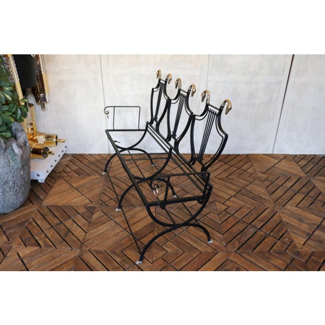1950s Iron Lyre Back Settee With Brass Swan Heads & Paw Feet by Maison Jansen For Sale - Image 15 of 18