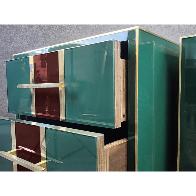Wood Green and Red Murano Bedside Tables from Justfurnituress SRL, Set of 2 For Sale - Image 7 of 9