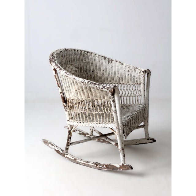 Antique American White Wicker Rocking Chair For Sale - Image 10 of 14
