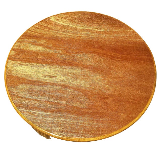 Wood 1950s Restored Mid-Century Five-Pole Rattan & Mahogany Coffee Table W/ Tri-Corner Base For Sale - Image 7 of 10