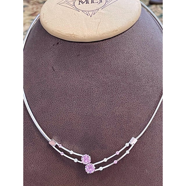 14 Karat White Gold Omega Necklace with Pink Sapphire and Diamonds, Italy For Sale - Image 18 of 18