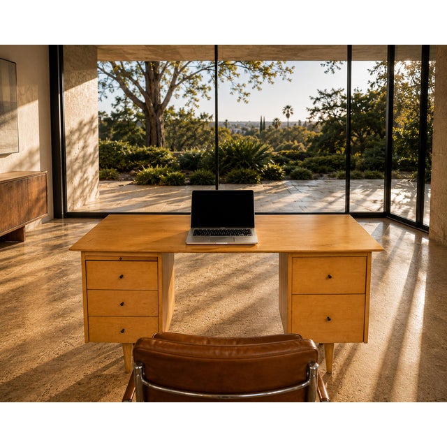 Mid-Century Modern Attributed to Paul McCobb for Planner Group Maple Double Pedestal Desk, 1950s For Sale - Image 3 of 18