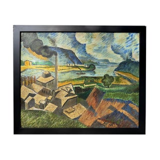 Large Expressionist Factory Painting, Poland For Sale