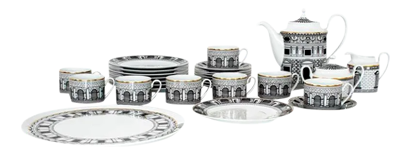 Palladiana Coffee Set, Piero Fornasetti for Rosenthal, Set of 28