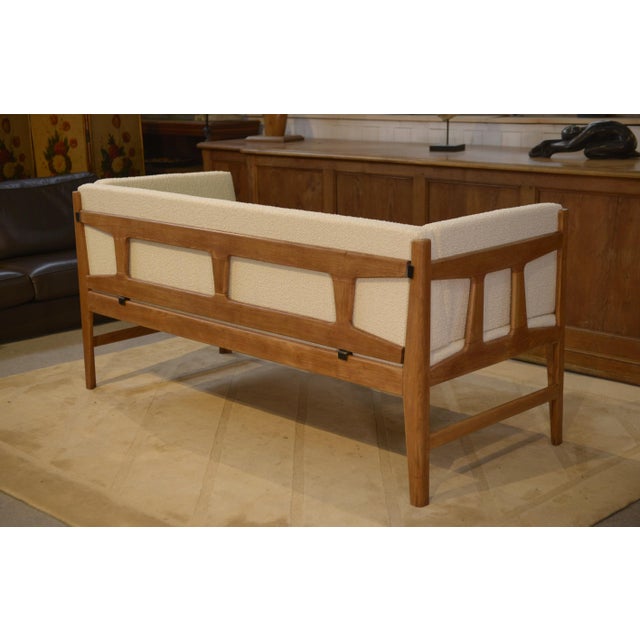 Oak and Ecru Bouclé Sofa by Guillerme et Chambron for Votre Maison, 1960s For Sale - Image 9 of 13
