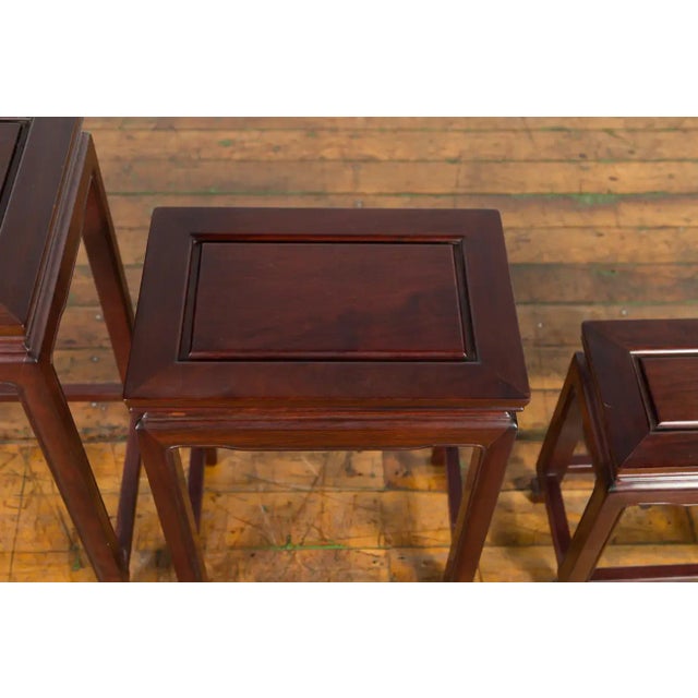 Chinese Vintage Chinese Rosewood Nesting Tables with Dark Patina - Set of 3 For Sale - Image 3 of 13