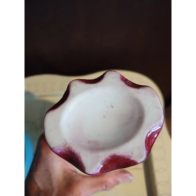 Regency Hand Painted Vase Pitcher Burgundy Pink Hand Painted Roses Footed Artist M. Stroud For Sale In Minneapolis - Image 6 of 7