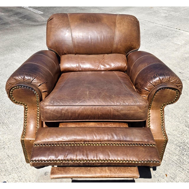 Barcalounger Vintage Barcalounger Saddle Leather Recliner With Continuous Lumbar Support For Sale - Image 4 of 18