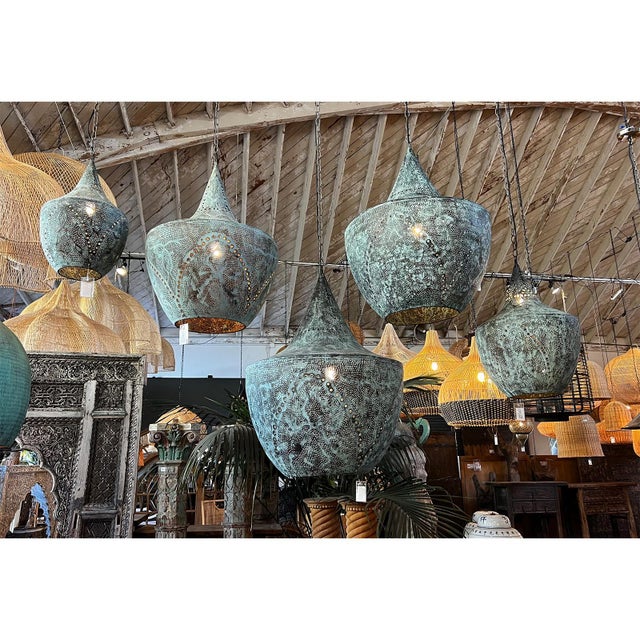 Copper Verdigris Dot Boho Pendant Light Medium For Sale In Los Angeles - Image 6 of 6