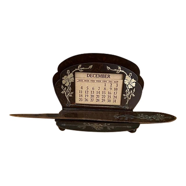 Vintage Heintz Metal Art Shop Letter Holder With Perpetual Calendar and Letter Opener For Sale