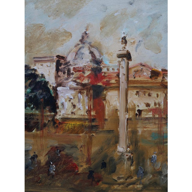 Emanuele Cappello, View of Piazza Del Popolo in Rome, 1970s, Oil Painting on Canvas For Sale - Image 3 of 13