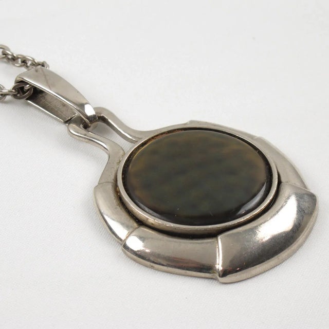 1970s Pace Age Modernist Necklace Green Iridescent Resin Pendant For Sale - Image 5 of 7