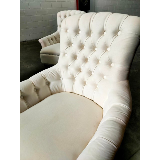 Mid-Century Modern Armchair with Wooden Structure and White Fabric, 1990 For Sale - Image 3 of 9