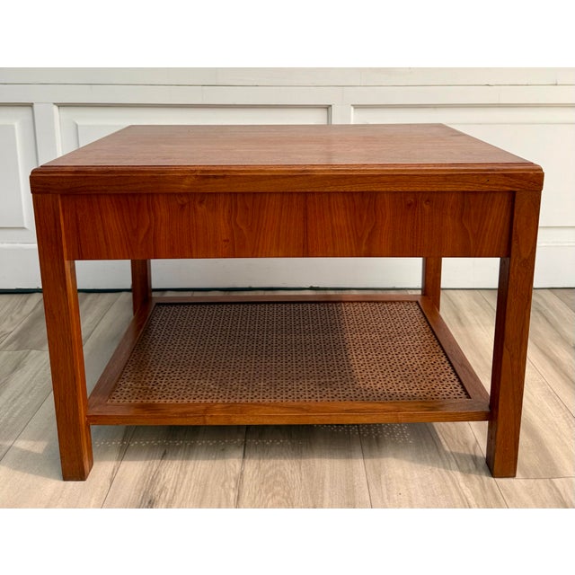 1960s Walnut-Toned Side Table With Geometric Openwork Shelf For Sale - Image 12 of 14