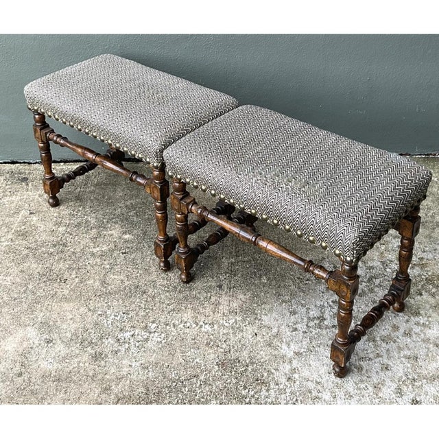 Vintage Lewis Mittman Nailhead Low Stools - A Pair For Sale - Image 10 of 12