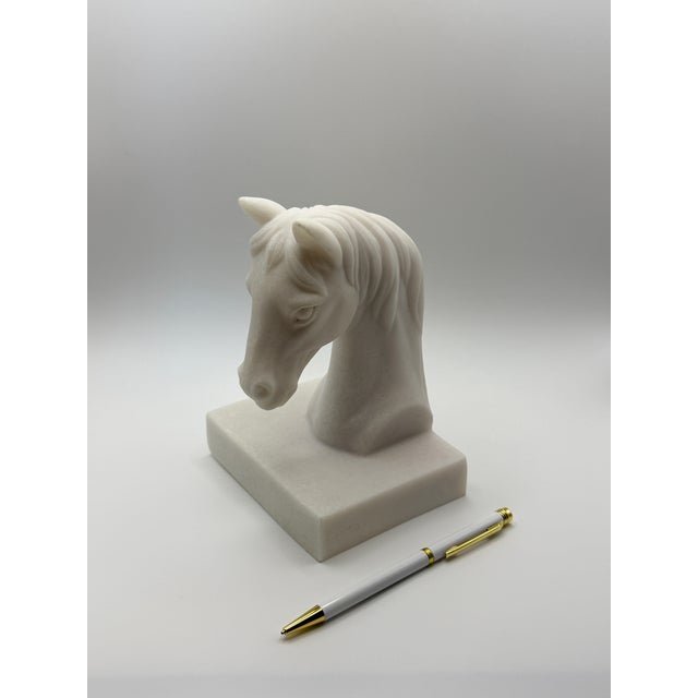 1990s Vintage White Natural Stone Horse Head Sculptural Bookend For Sale - Image 5 of 7