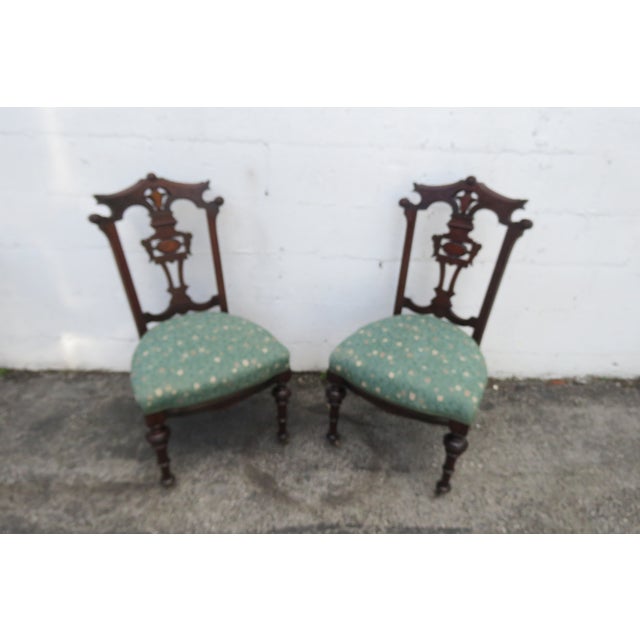 Victorian Late 1800s Carved Small Accent Side Chairs 6227 For Sale - Image 4 of 18